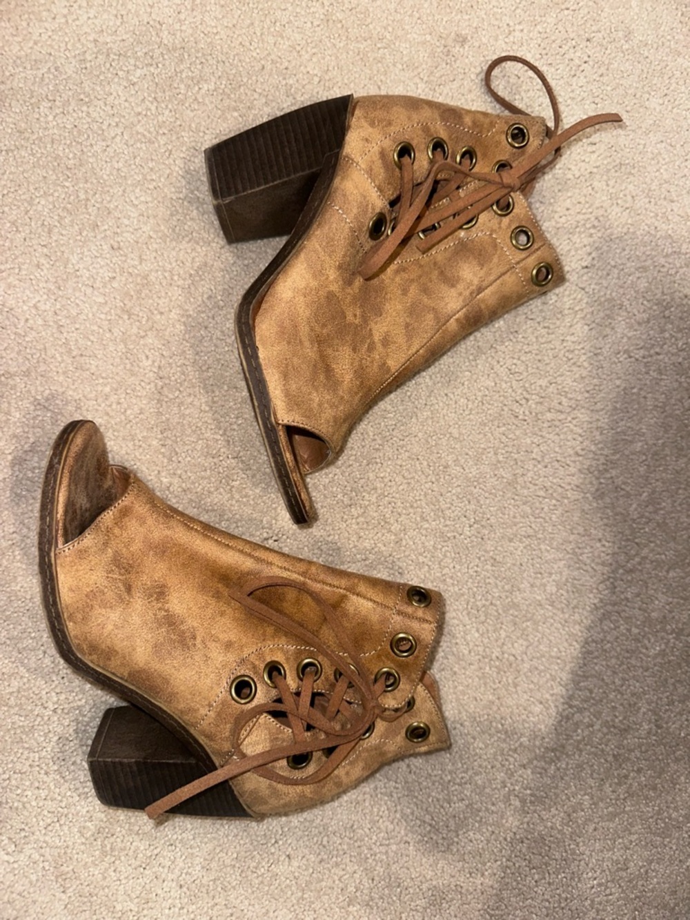 Women's Brown Peep-Toe Lace-Up Ankle Boots